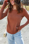 Exposed Seams Curved Hem Thumbhole Cuff Crewneck Long Sleeve Top